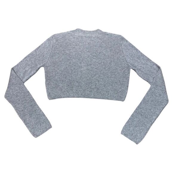 New!! TOPSHOP Grey Wool Blend Knit Ribbed Long Sleeve Cropped Sweater - Sz 6 US - Picture 9 of 10